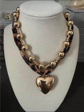 Golden Heart Animal Print Necklace